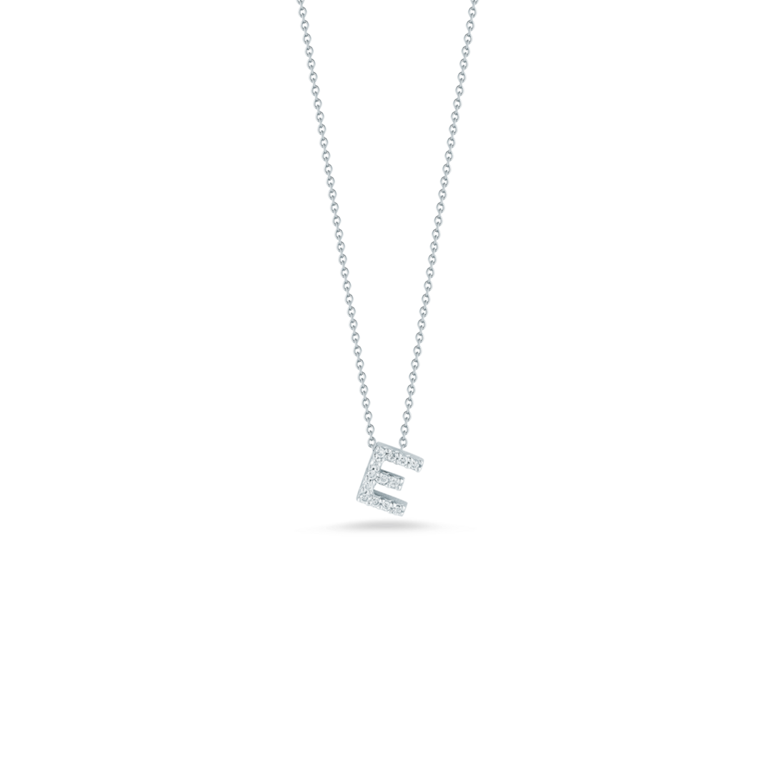 18K WHITE GOLD TINY TREASURES DIAMOND LOVE LETTER E NECKLACE
